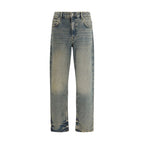 Blue Cotton Straight-Leg Jeans