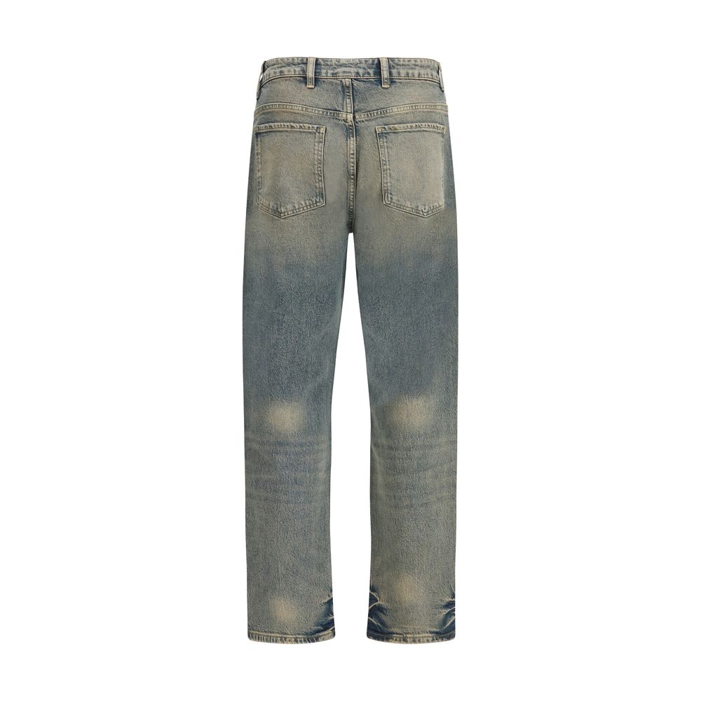 Blue Cotton Straight-Leg Jeans