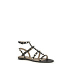 Black Calf Leather Bos Taurus Flat Sandals