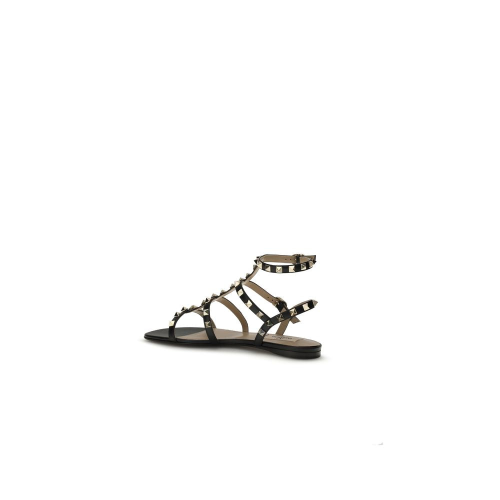 Black Calf Leather Bos Taurus Flat Sandals