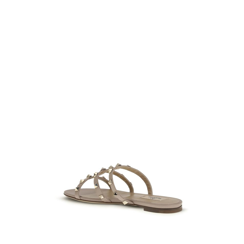 Beige Calf Leather Bos Taurus Flat Sandals