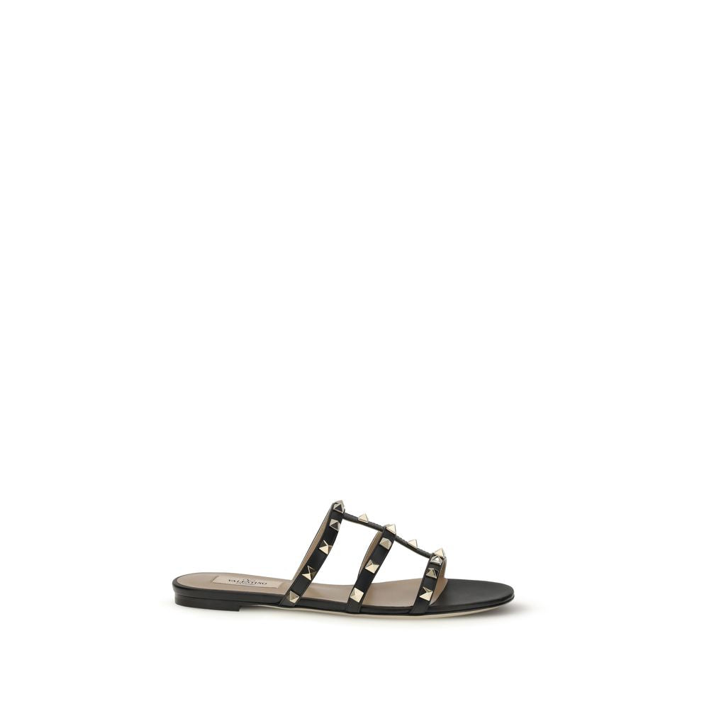 Black Calf Leather Bos Taurus Flat Sandals