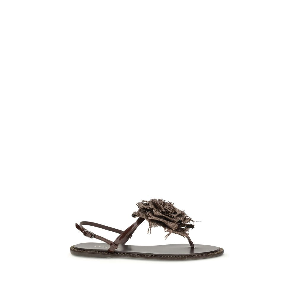 Brown Calf Leather Bos Taurus Flat Sandals