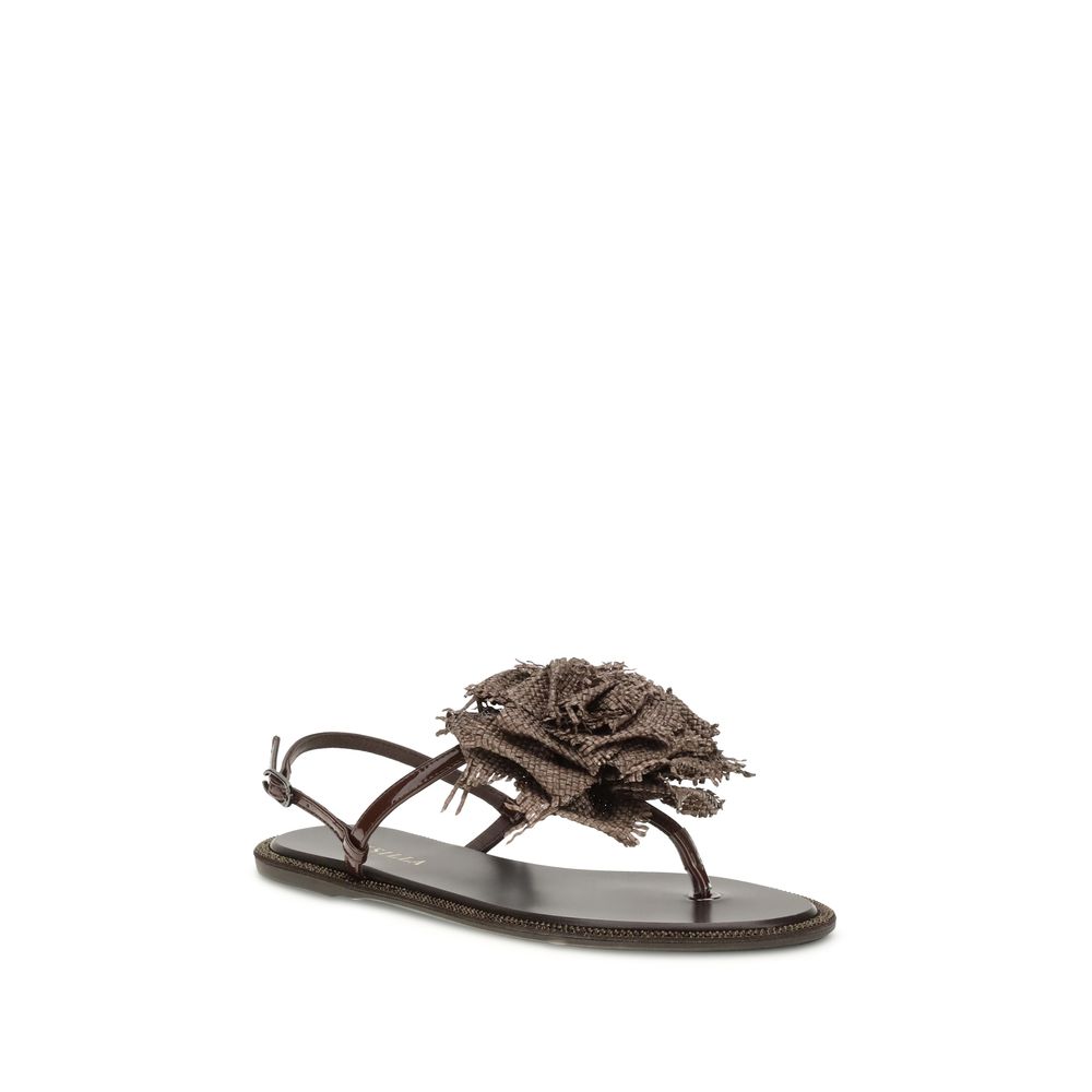 Brown Calf Leather Bos Taurus Flat Sandals
