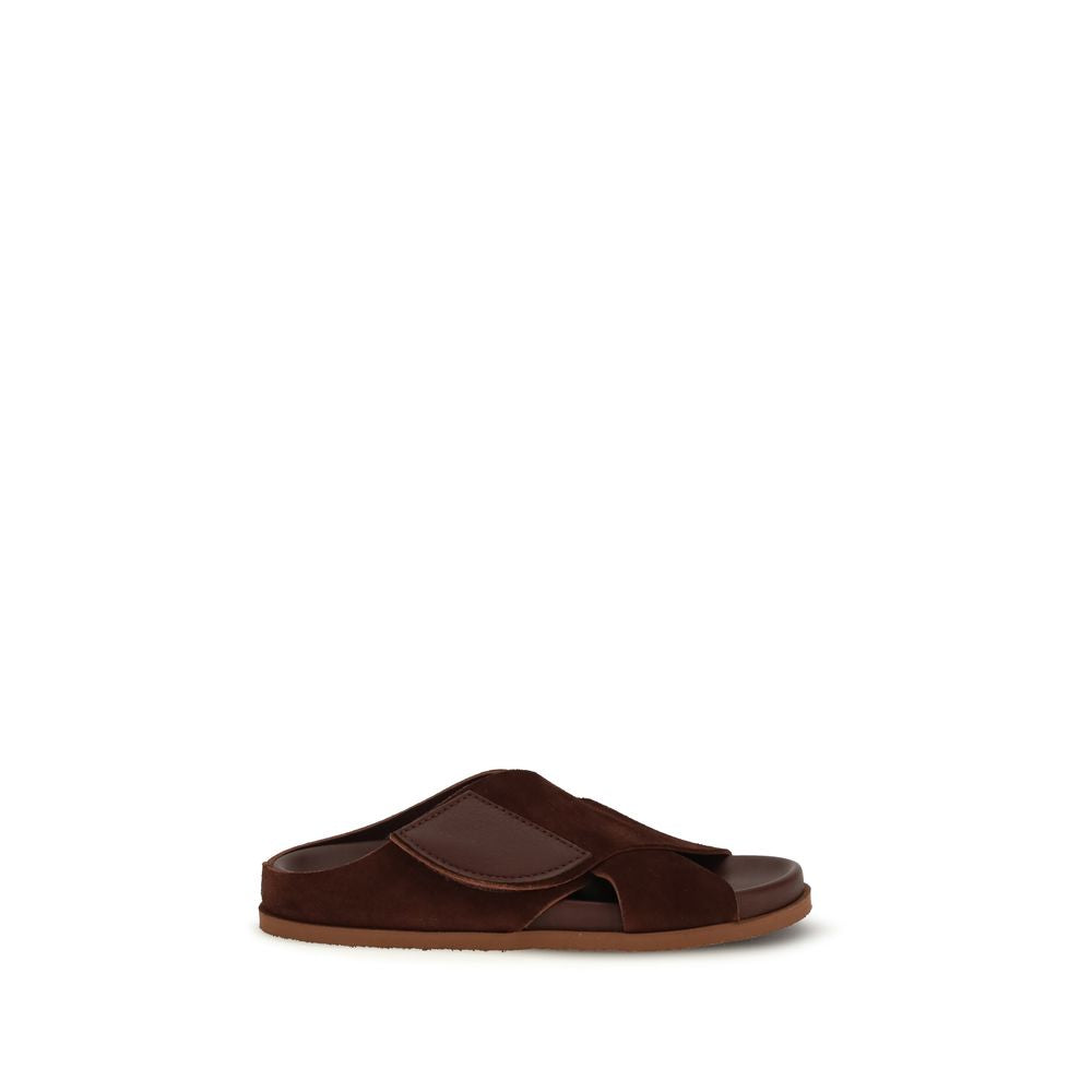 Brown Velvet Flat Sandals