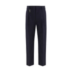 Blue Cotton Casual Pants