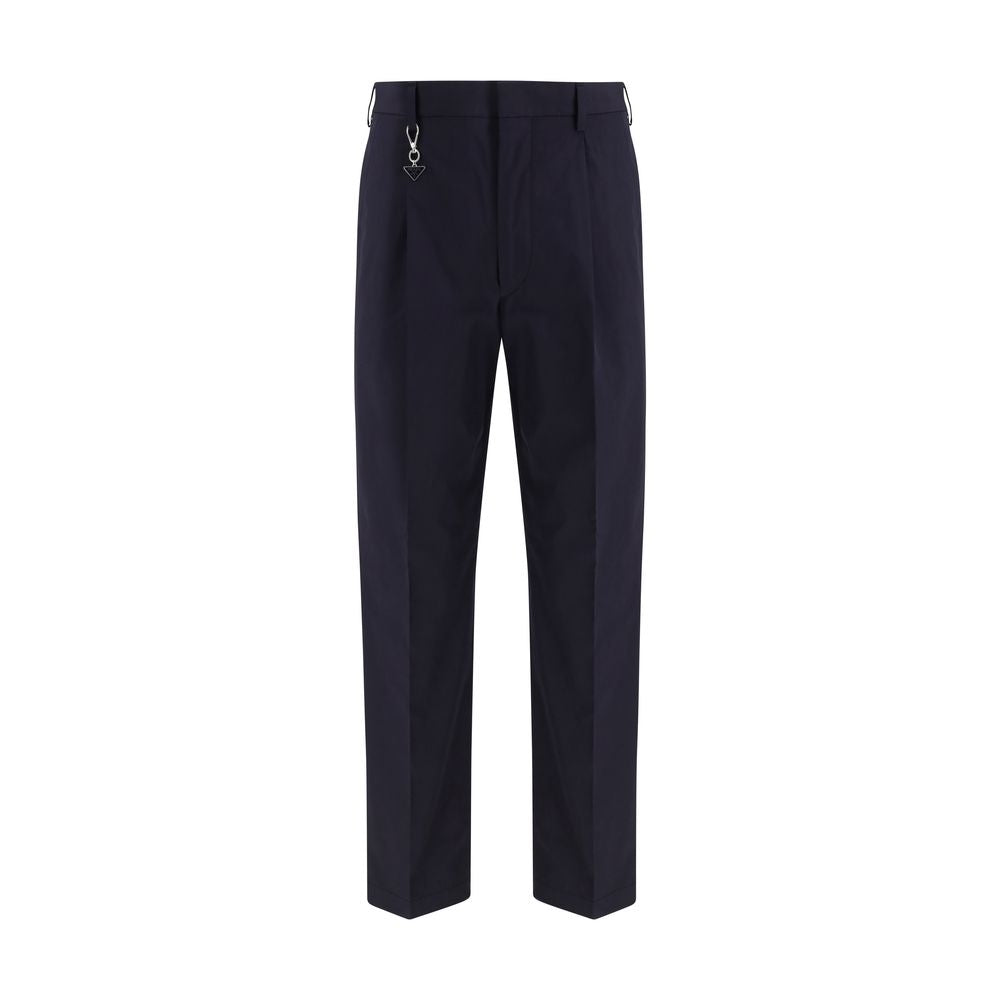 Blue Cotton Casual Pants