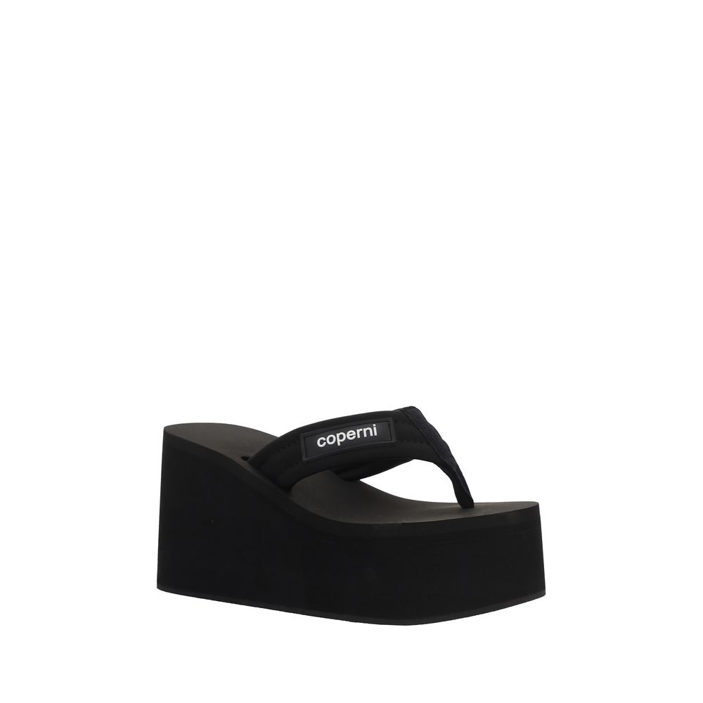 Black Polyester Platform Sandals