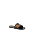 Black Calf Leather Bos Taurus Flat Sandals
