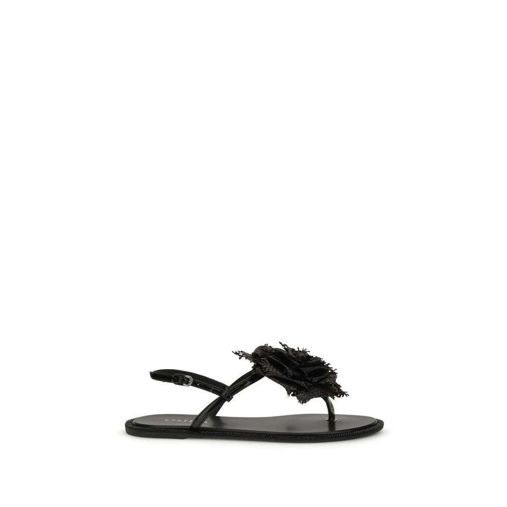 Black Calf Leather Bos Taurus Flat Sandals