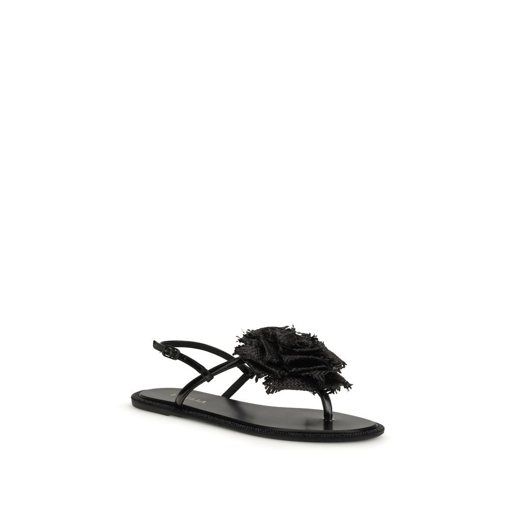 Black Calf Leather Bos Taurus Flat Sandals