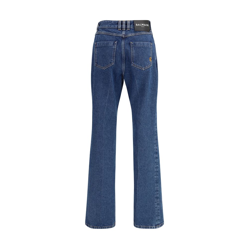 Blue Cotton Straight-Leg Jeans