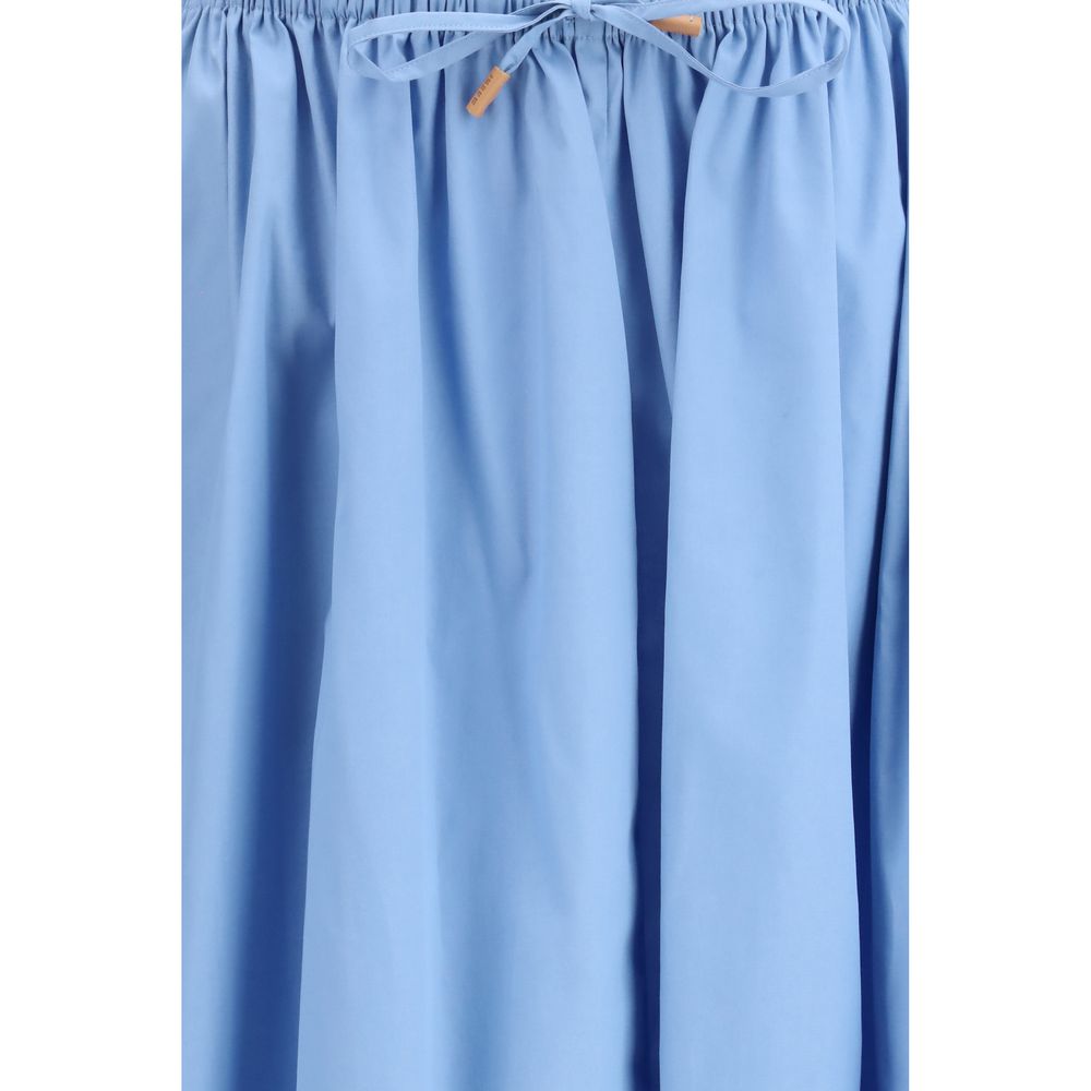 Blue Cotton Midi Skirt
