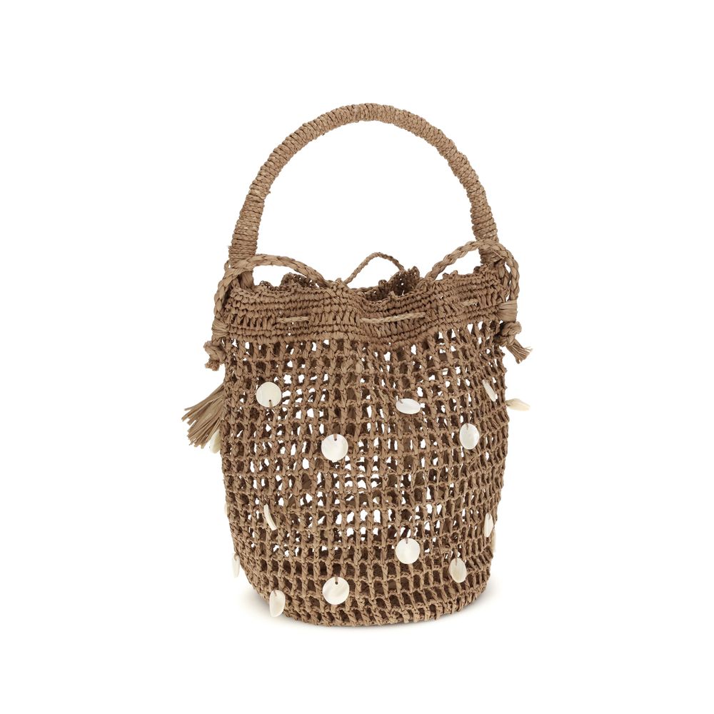 Brown Raffia Backet Bag