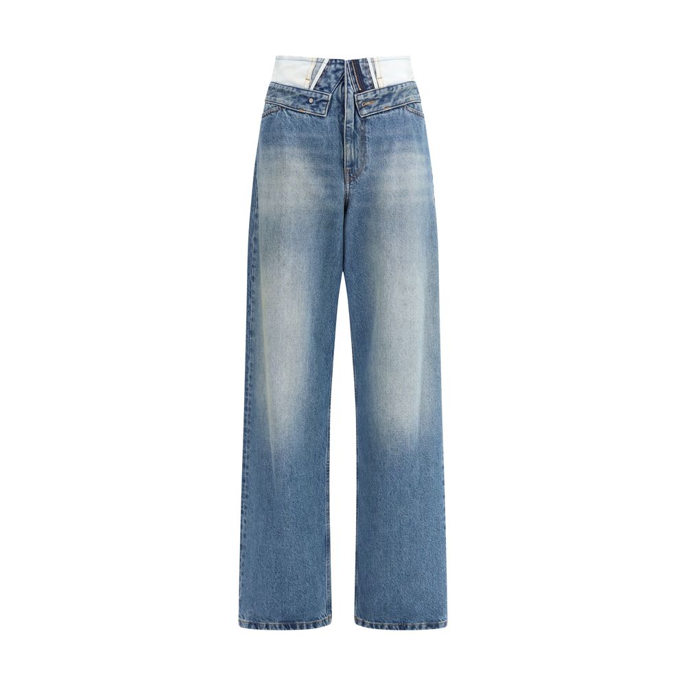 Blue Cotton Straight-Leg Jeans