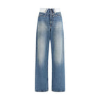 Blue Cotton Straight-Leg Jeans