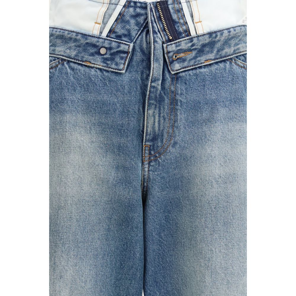 Blue Cotton Straight-Leg Jeans