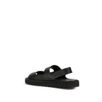 Black Calf Leather Bos Taurus Flat Sandals