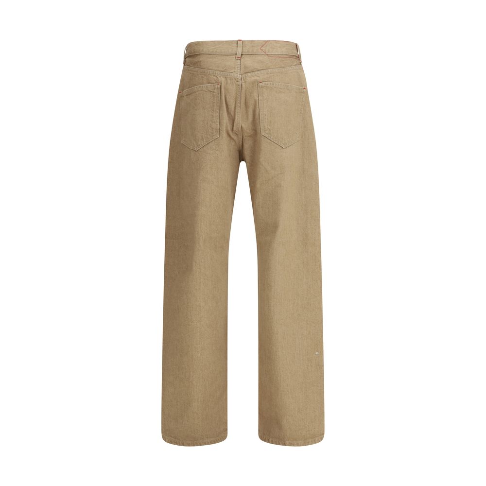 Beige Cotton Straight-Leg Jeans