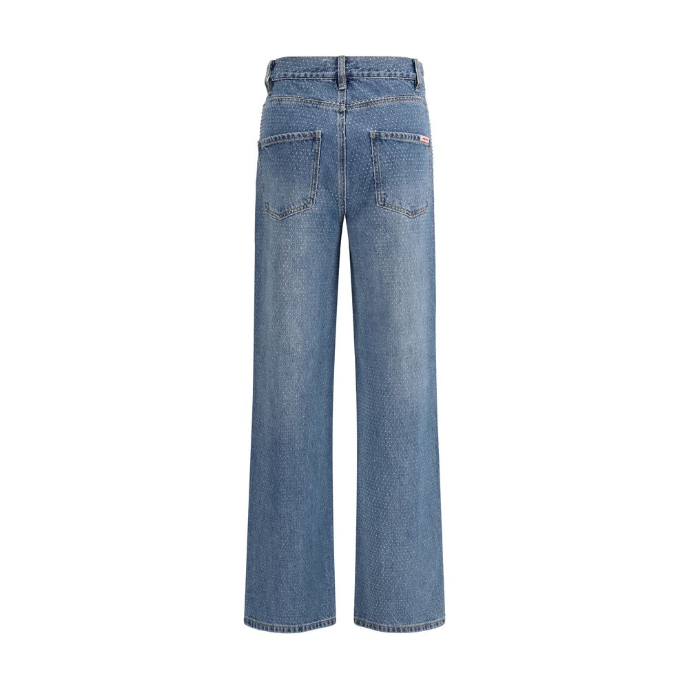 Blue Cotton Straight-Leg Jeans