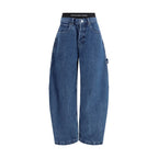 Blue Cotton High-Waisted Jean