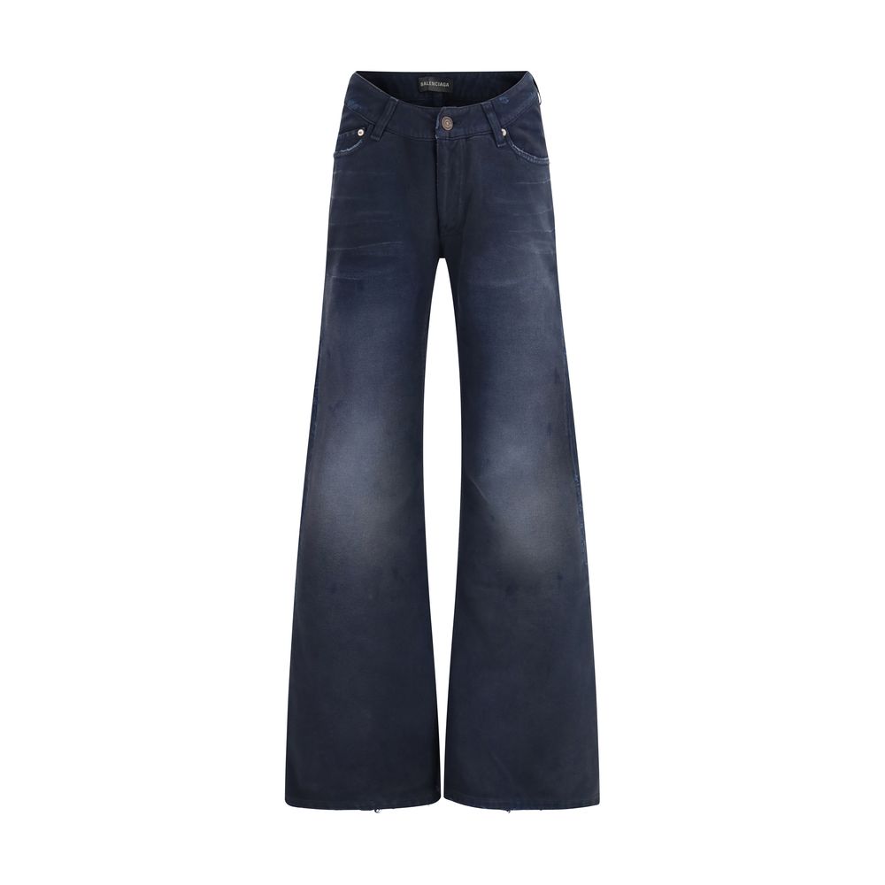Blue Cotton Flared Jeans