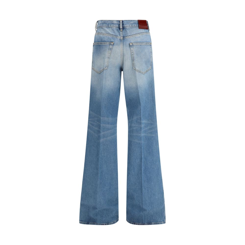 Blue Cotton Flared Jeans