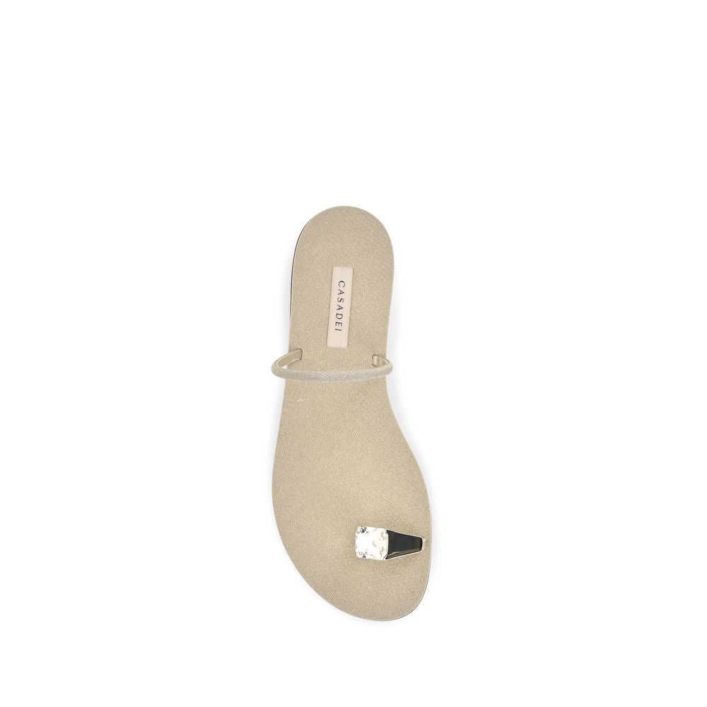 Gold Calf Leather Bos Taurus Flat Sandals