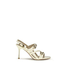 Beige Calf Leather Bos Taurus Stiletto Heel Sandals