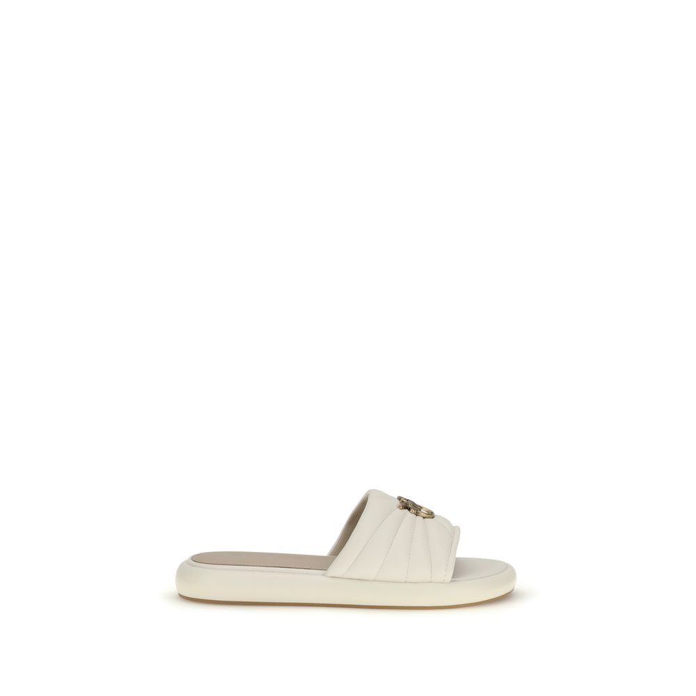 Beige Calf Leather Bos Taurus Flat Sandals