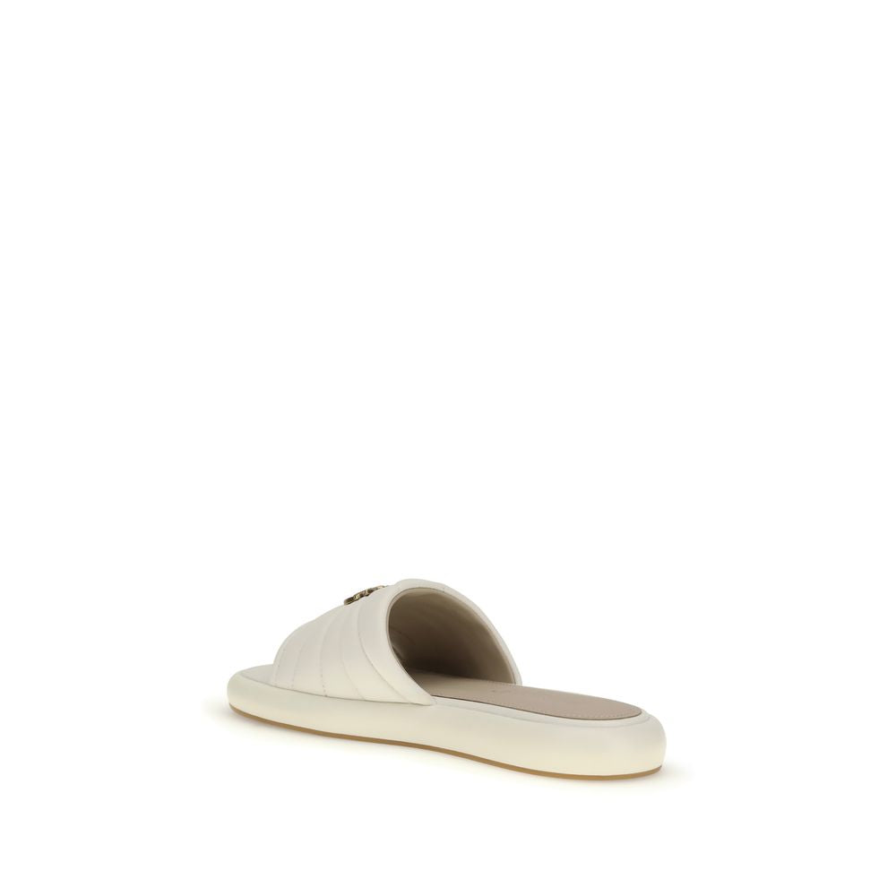 Beige Calf Leather Bos Taurus Flat Sandals