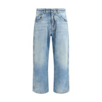 Blue Cotton Cropped Jeans