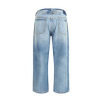 Blue Cotton Cropped Jeans