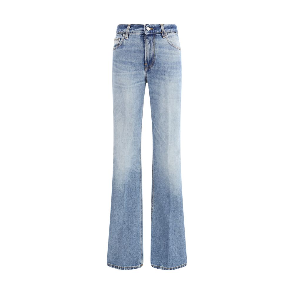 Blue Cotton Flared Jeans