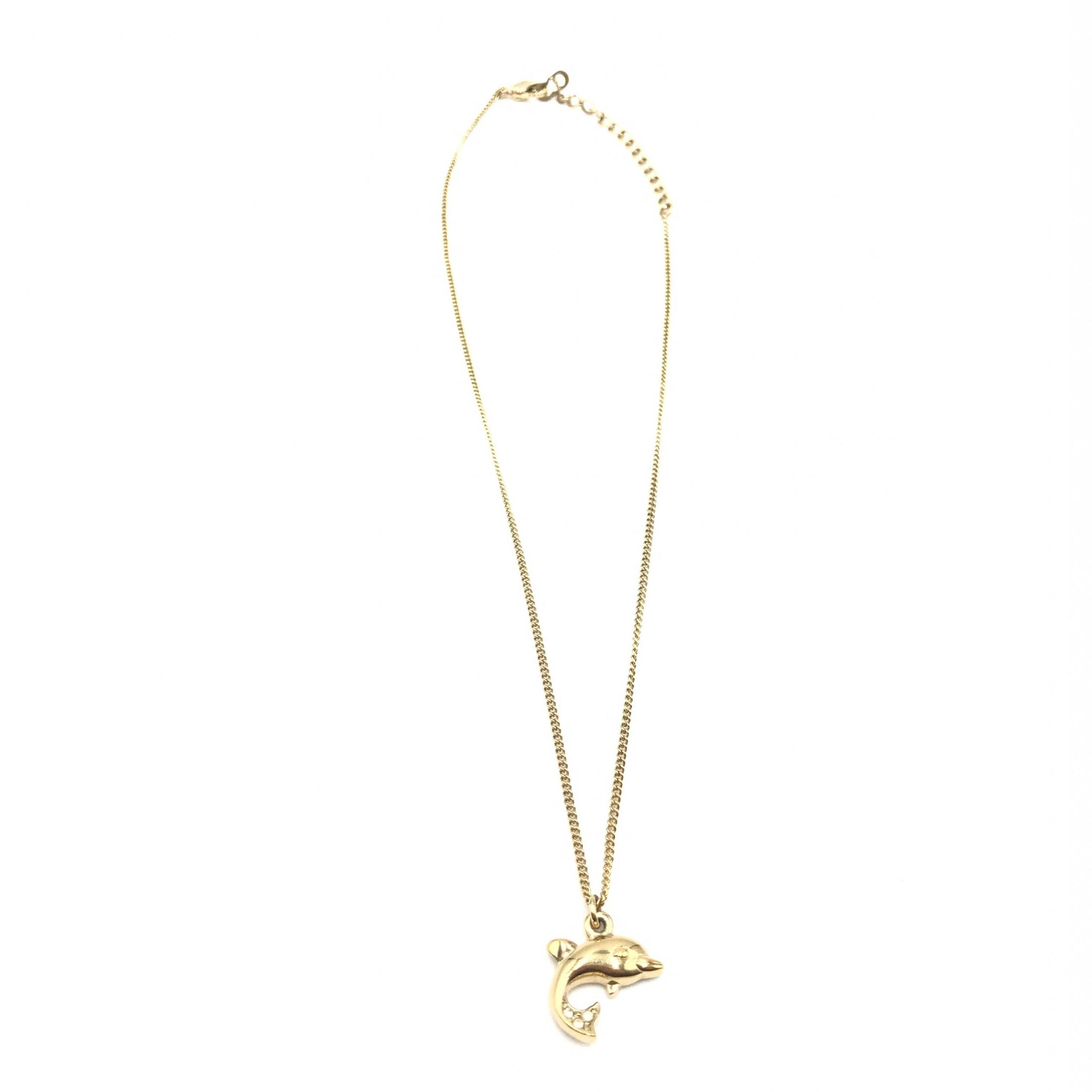 Dolphin Motif Rhinestone Gold Plated Necklace