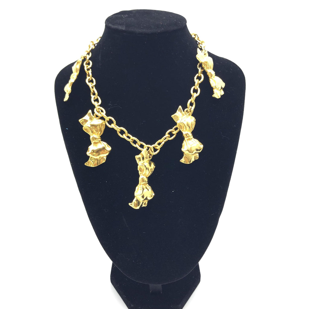 Gold Plated Chain Necklace With Bow Charms