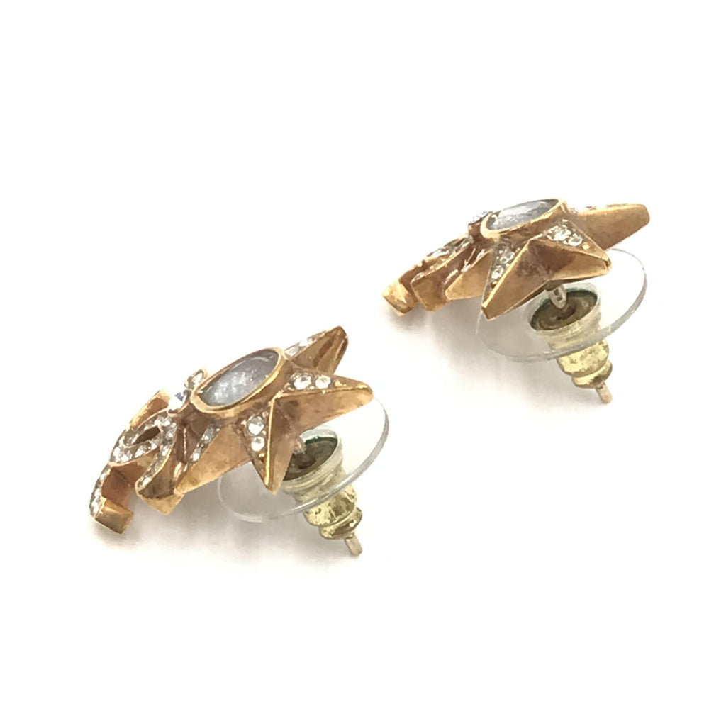 Gold Plated Star Coco Mark Earrings With Rhinestones