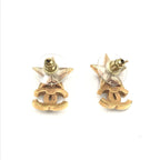 Gold Plated Star Coco Mark Earrings With Rhinestones