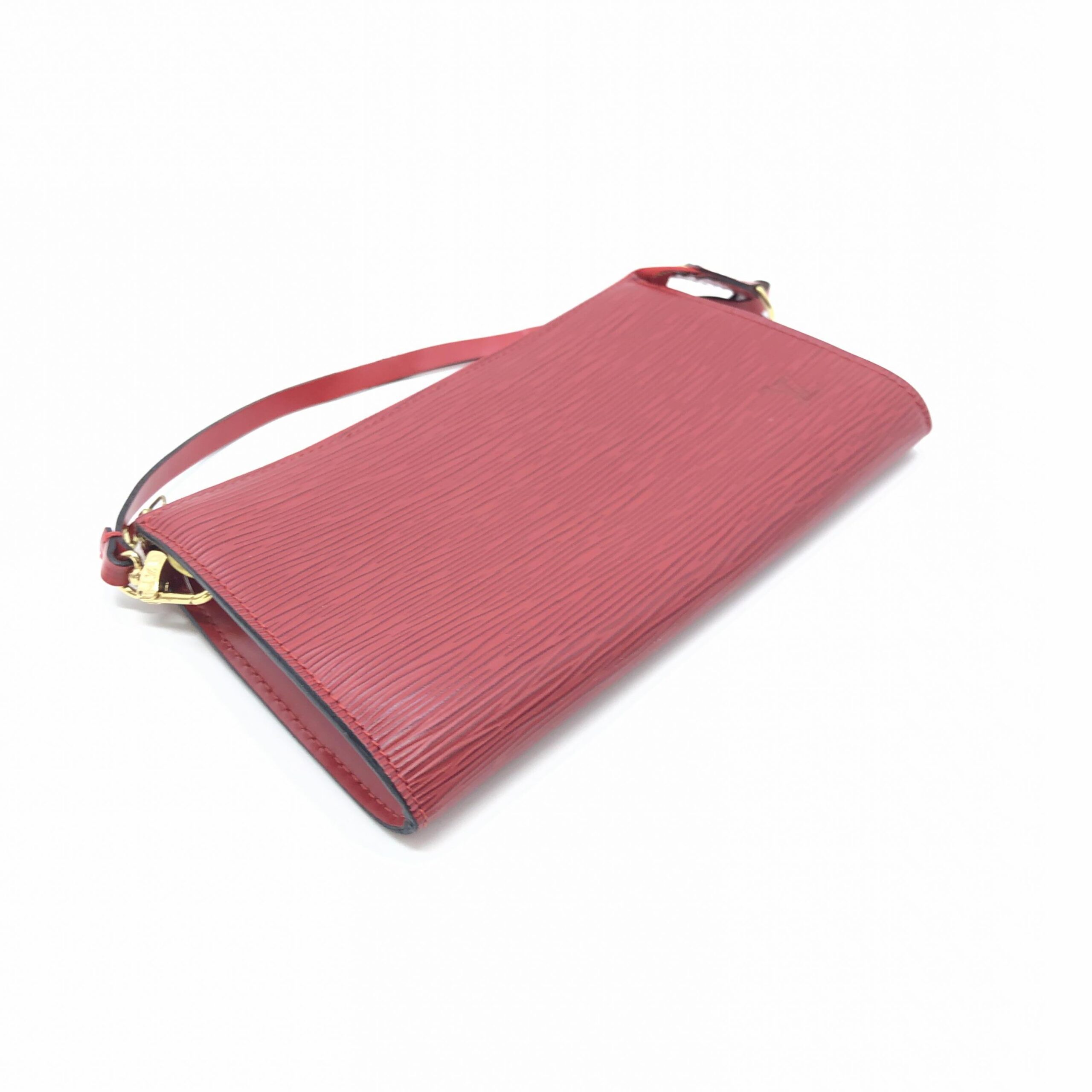 Red Leather Pochette Accessory Bag