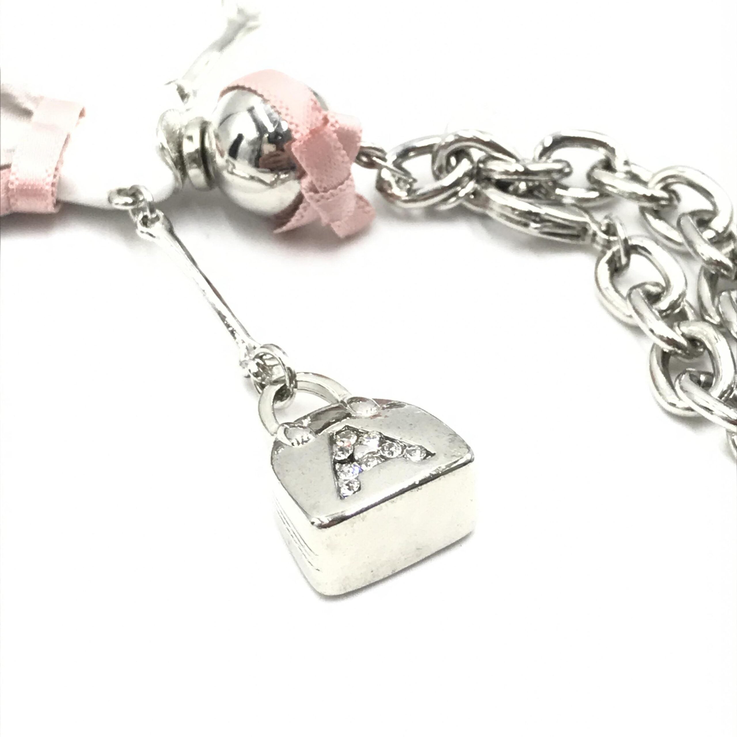 Silver Chain With Pink Ribbon Detail
