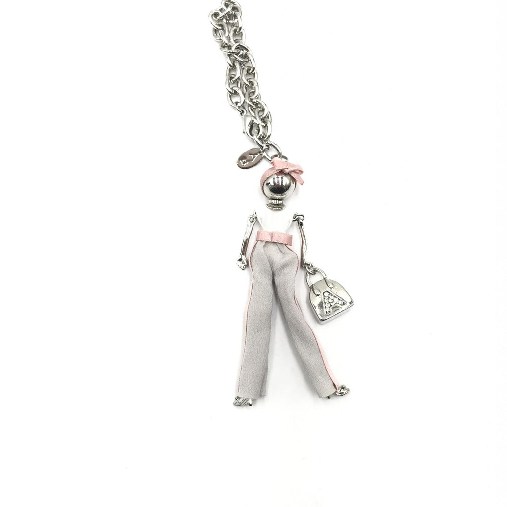 Silver Chain With Pink Ribbon Detail