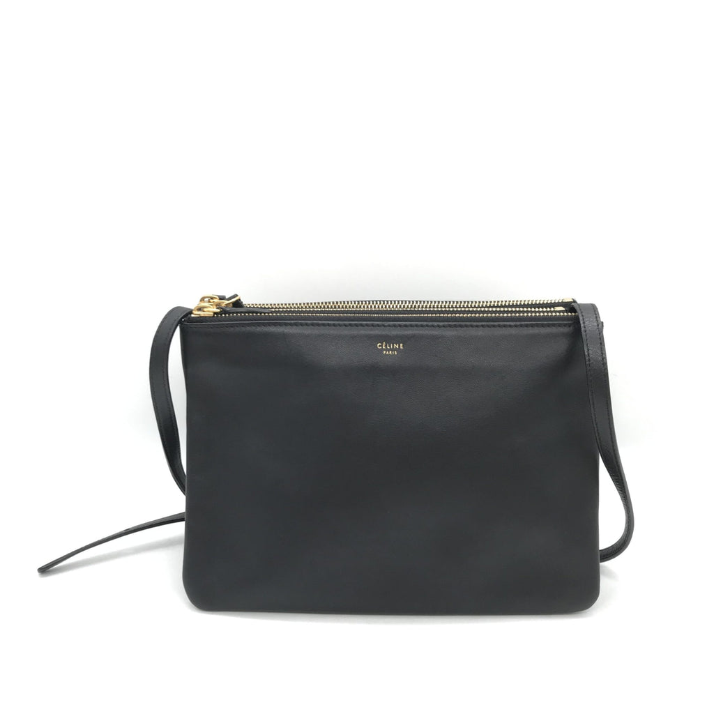 Trio Black Leather Shoulder Bag