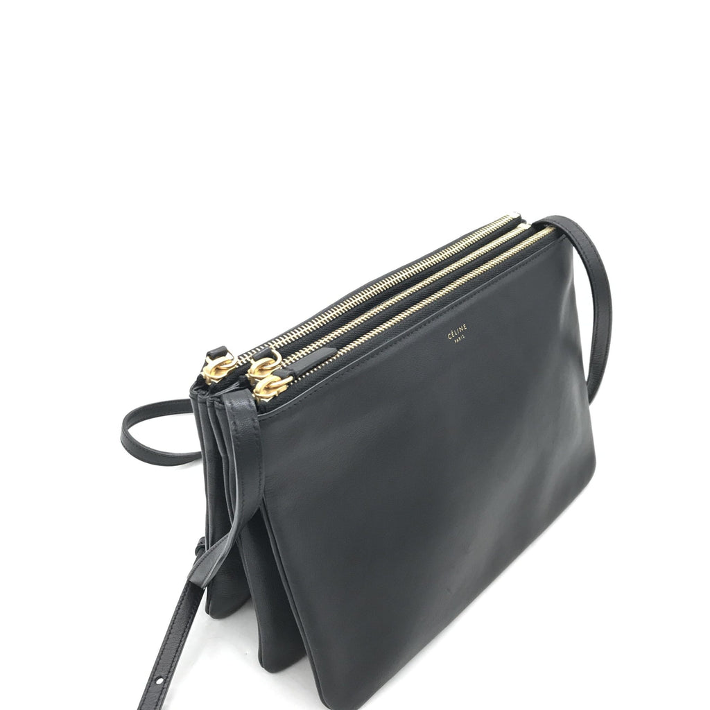Trio Black Leather Shoulder Bag