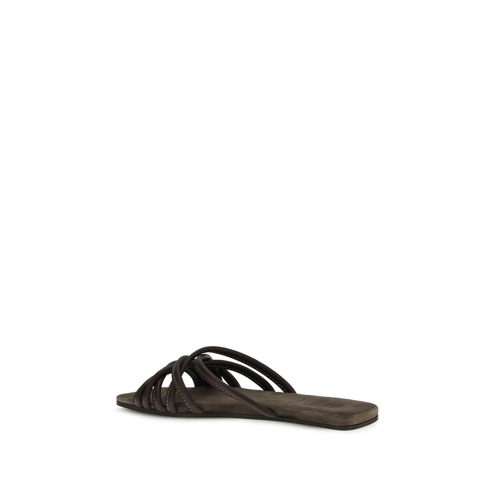 Brown Calf Leather Bos Taurus Flat Sandals