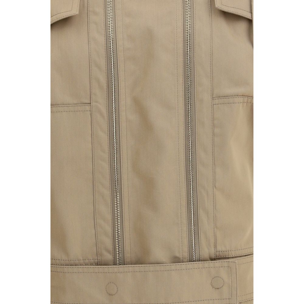 Beige Cotton Full-Length Jacket