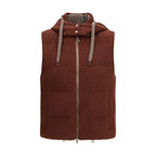 Brown Cotton Sleveless Jacket