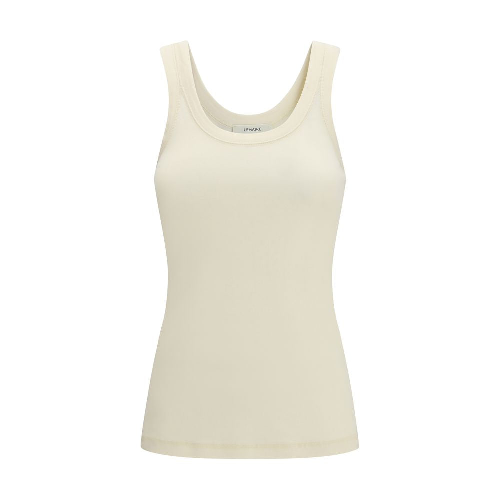 Beige Cotton Sleeveles T-Shirt