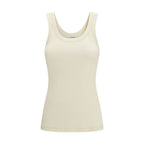 Beige Cotton Sleeveles T-Shirt
