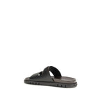 Black Calf Leather Bos Taurus Flat Sandals