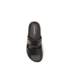 Black Calf Leather Bos Taurus Flat Sandals